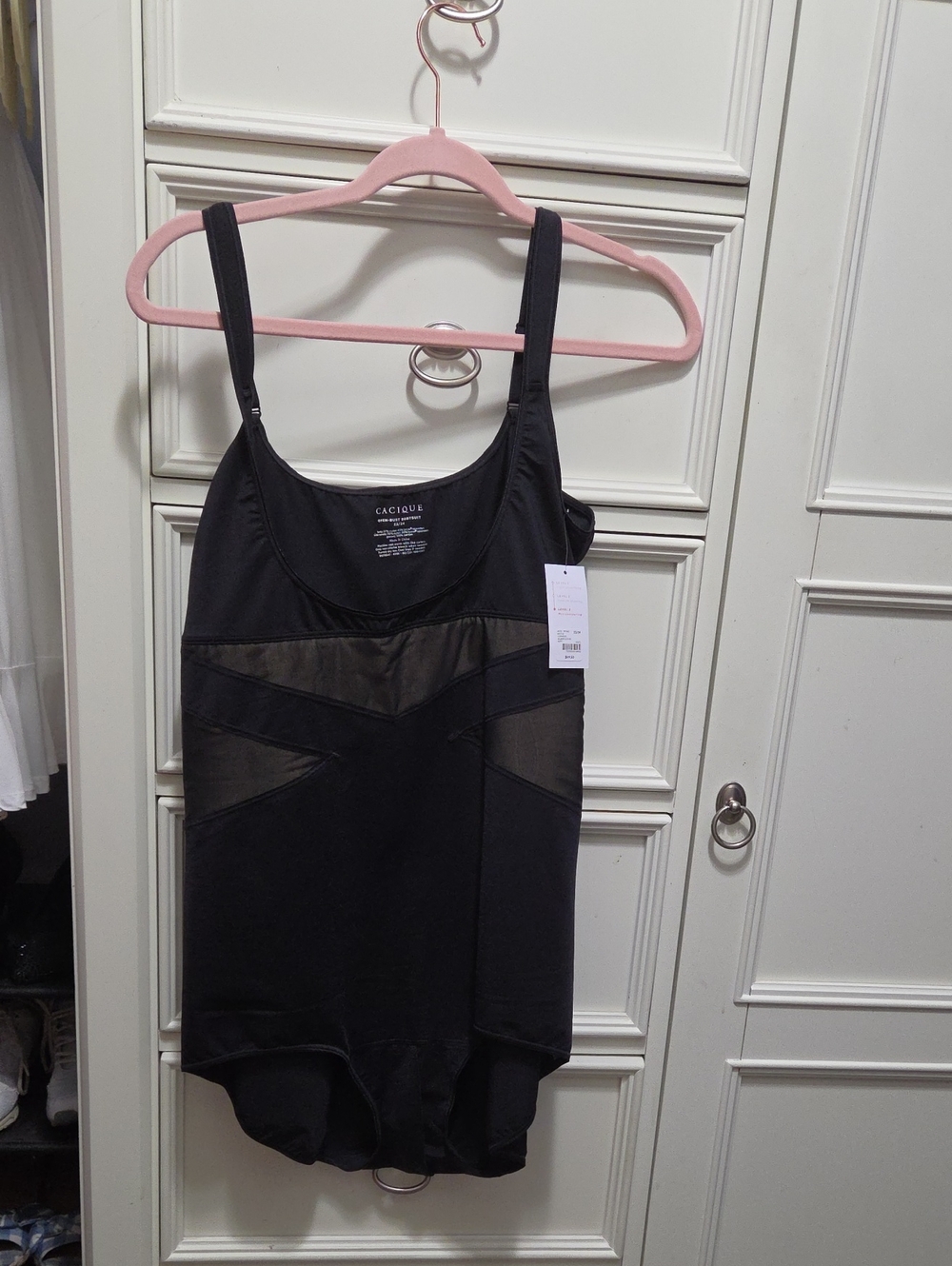 Cacique Black Bodysuit Shapewear with Sheer Insets